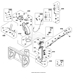 Discharge Chute Group Diagram and Parts List for 1696616-04 2017 Briggs and Stratton Snow Blower
